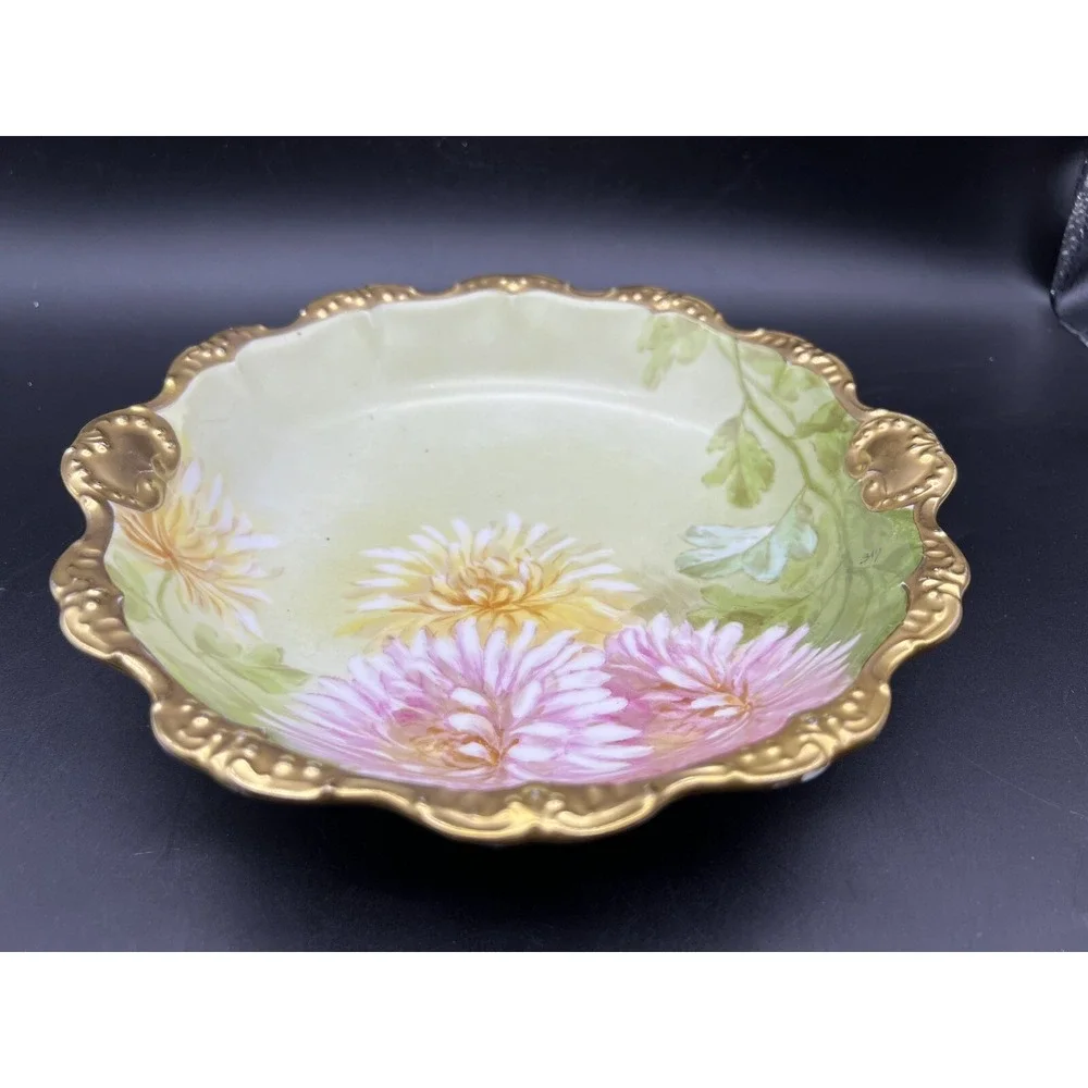 Antique Limoges LDBC Flambeau Cabinet Bowl Hand Painted Heavy Gold Rim 9.25
